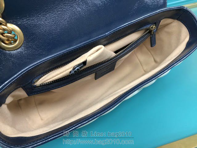 Gucci古馳包包 G家新款女包 443497 古奇白藍色全皮肩背斜挎鏈條女包 gdj1476